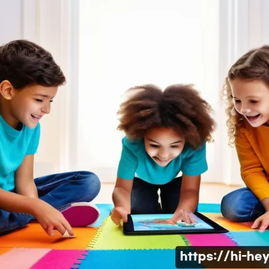 헤이지니 어린이 교육 콘텐츠 - **Prompt 1: Joyful Digital Learning Adventure**
"A vibrant, high-angle shot capturing a diverse ...